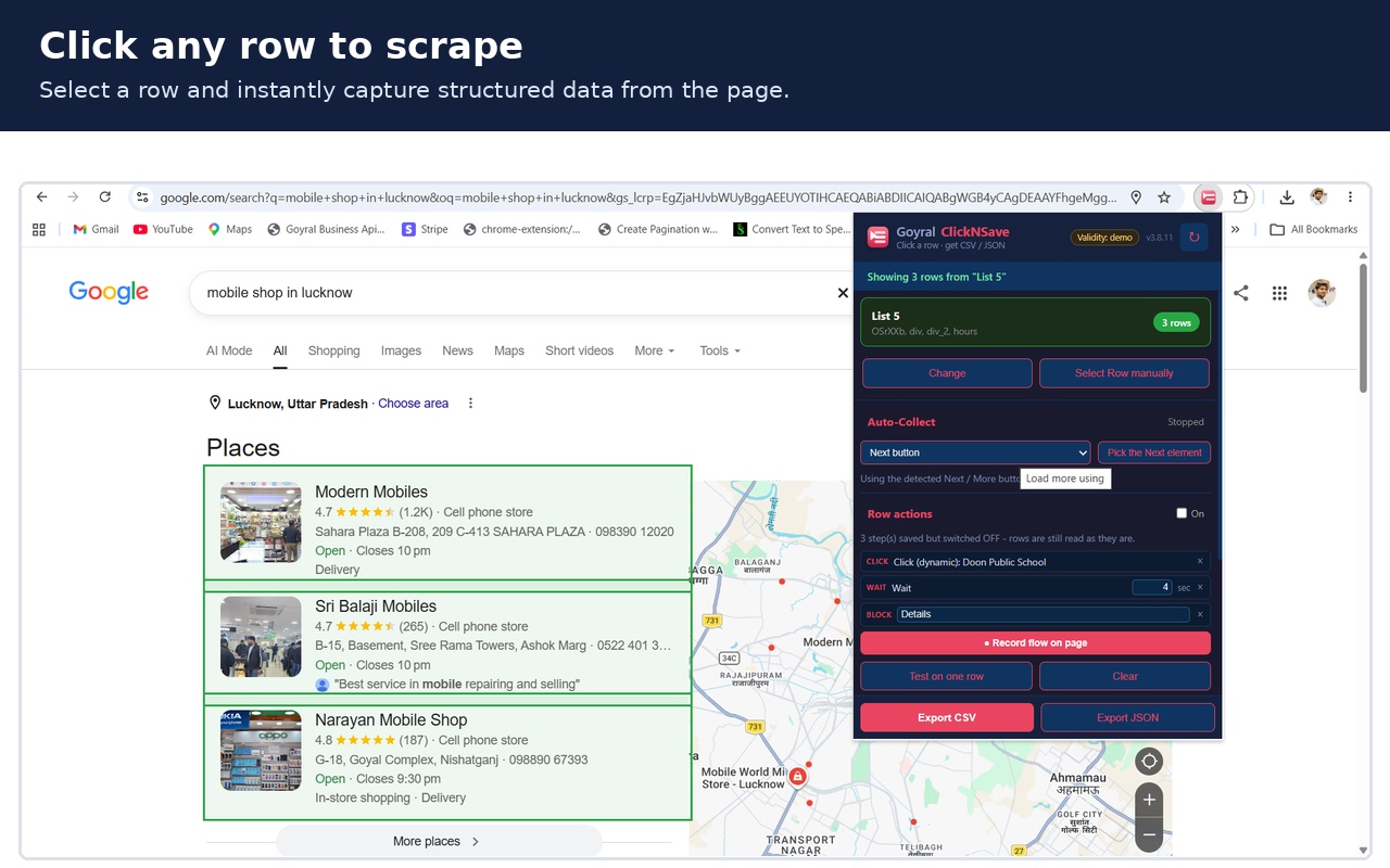 Goyral ClickNSave - Chrome extension to scrape tables and lists